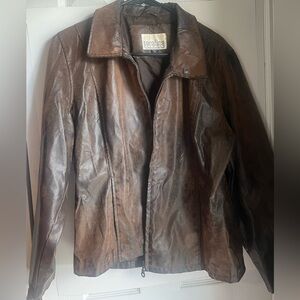 Brown Faux Leather Zipper Jacket collared size women’s medium